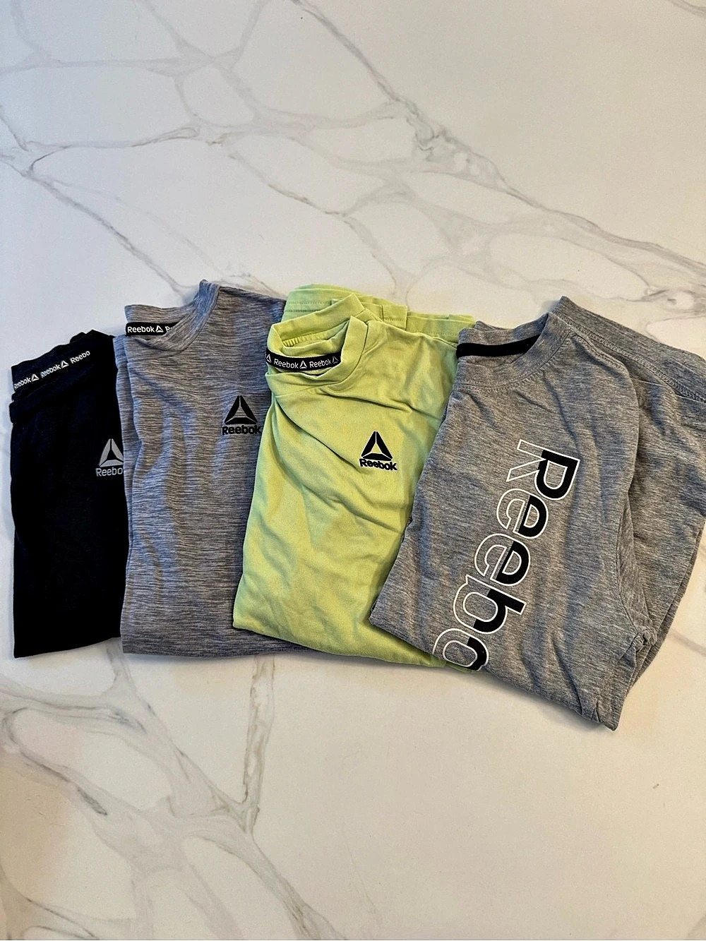 Reebok Logo Tees Gray & Green Size Large Like New